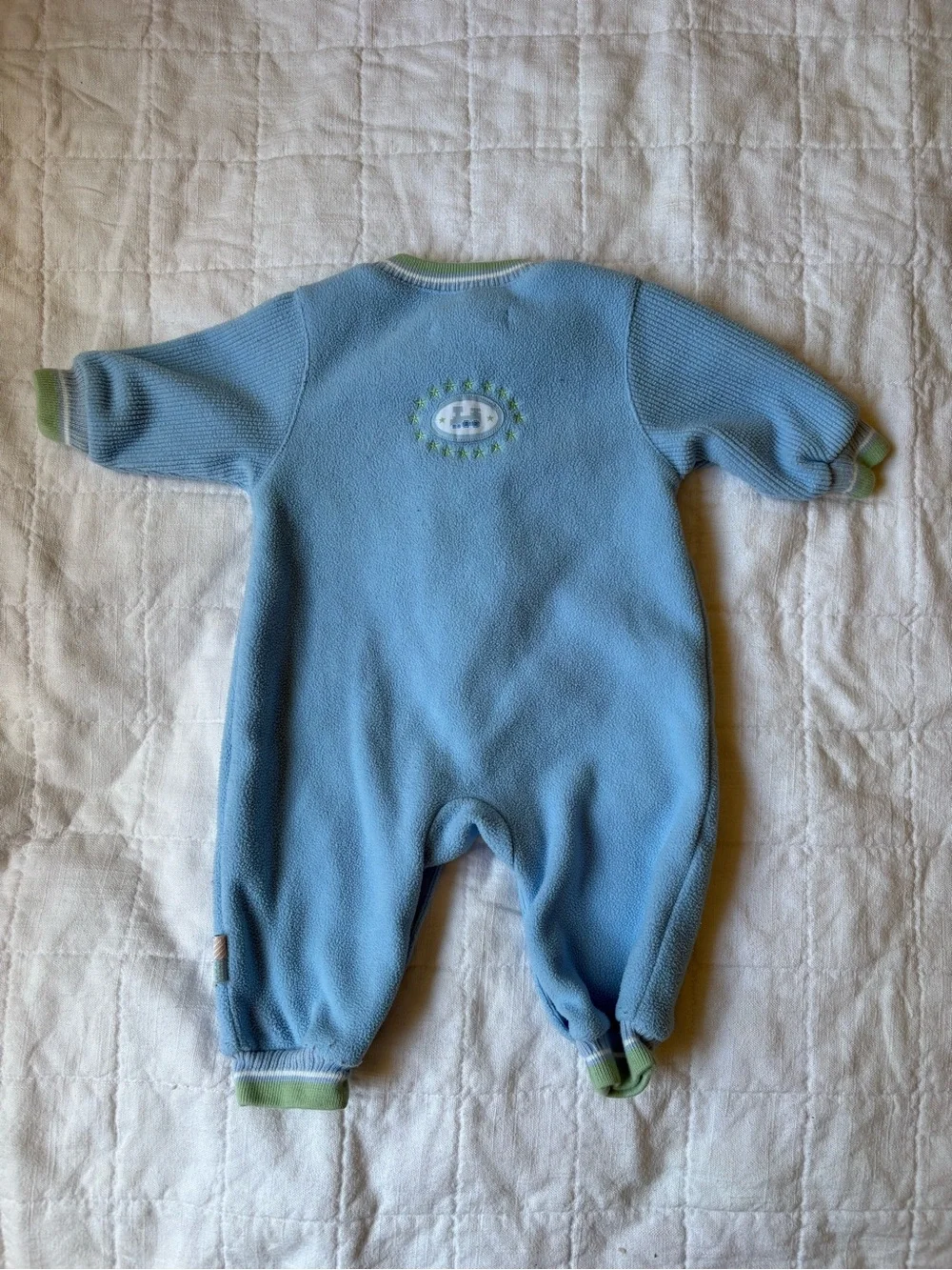Vintage 1998 Gymboree Snow Angel Blue Fleece Train Coverall Bunting Newborn Baby